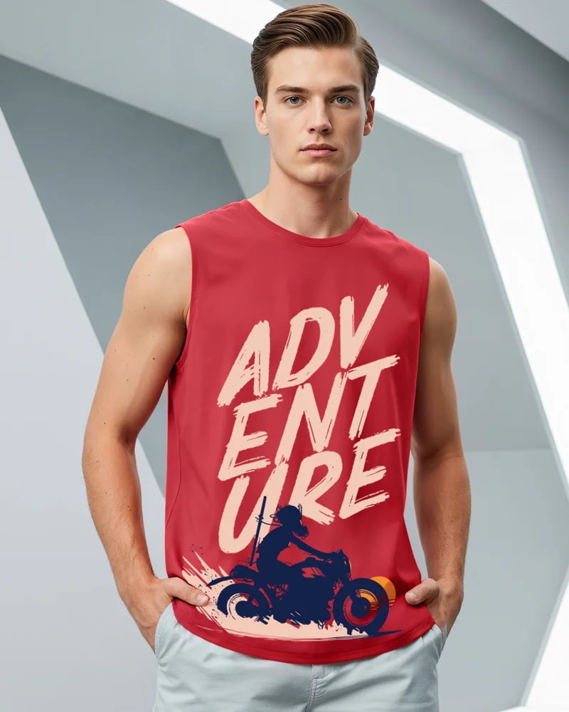 بيواكوف Men's Bold Red Moon Rider Graphic Printed Boxy Fit Vest